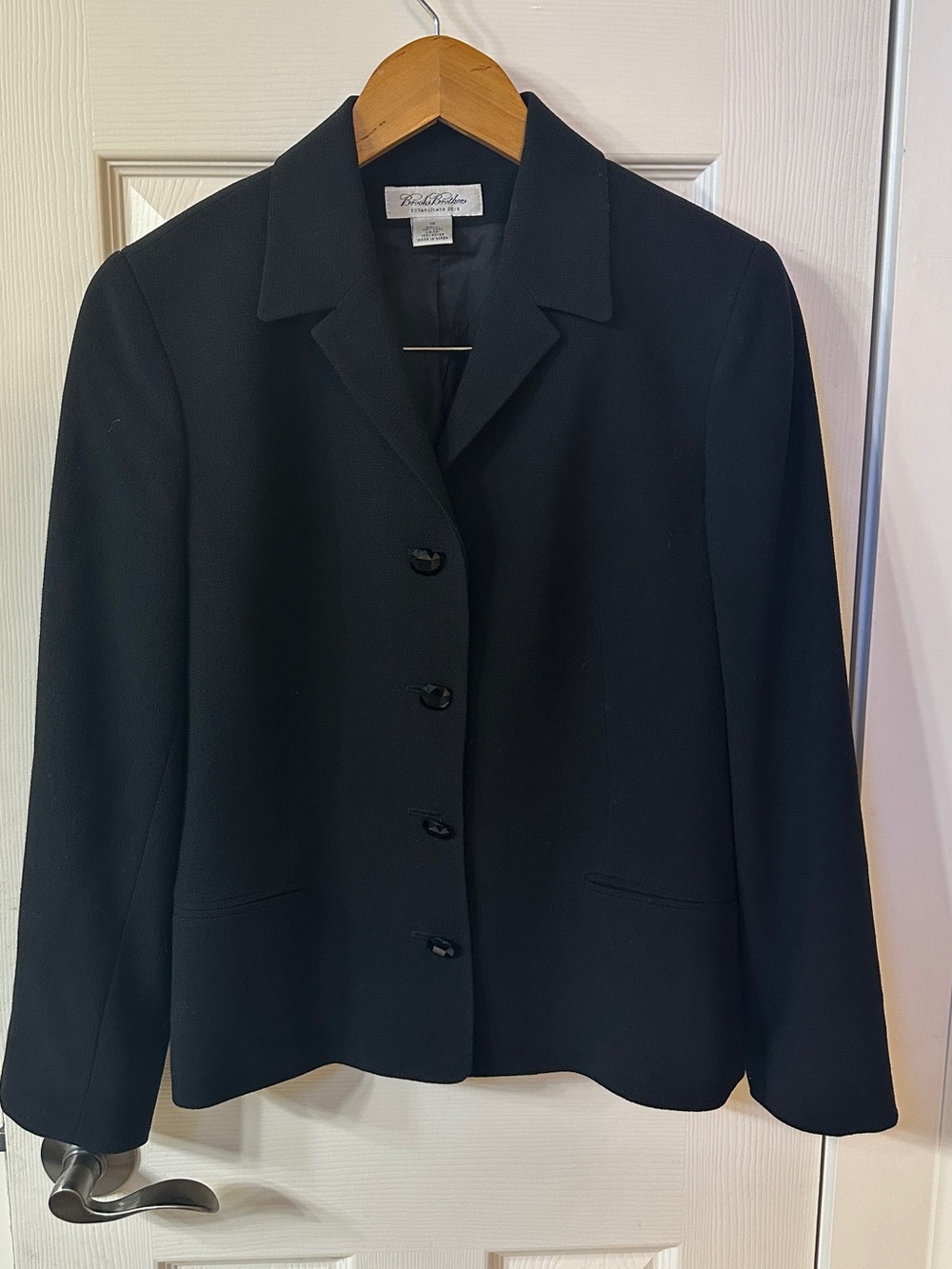 Brooks Brothers Womens Black Wool Stretch 4-Button Blazer Jacket Size 10